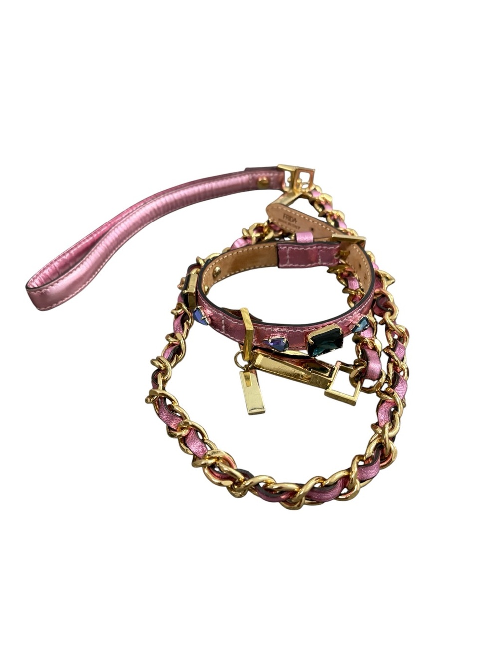 Frida Firenze Pink Leather & Gold Leash, Small, New